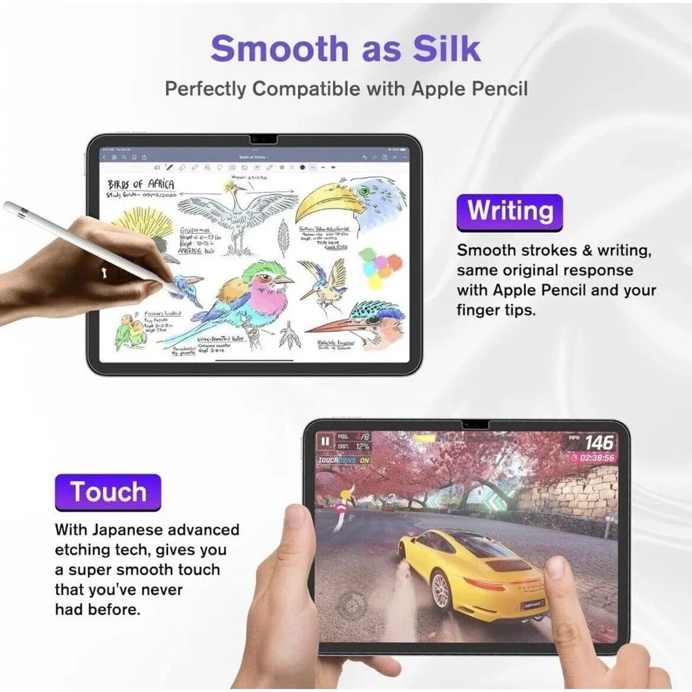 Glass Screen Protector (2) For iPad 10th Generation EZ Kit Silkfeel 10.9